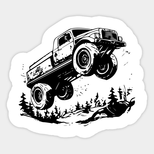 Black and White Classic Monster Truck Tee - Vintage Automotive Art Sticker by TeeTruck